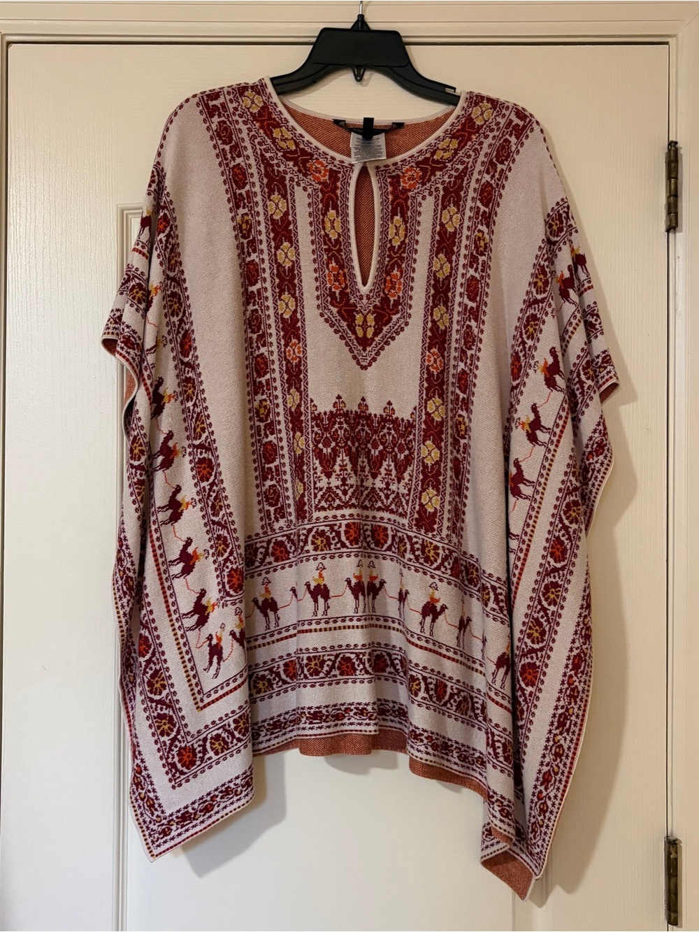 BCBGMaxAzria Ivory Tunic with Burgundy and Rust Embroidery
